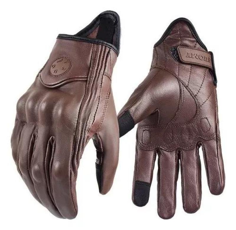 Leather Gloves: Brown M Size Premium Goat Leather - Touchscreen Compatible Non-slip Grip Vintage Style Gloves for Outdoor Sports Urban Riding