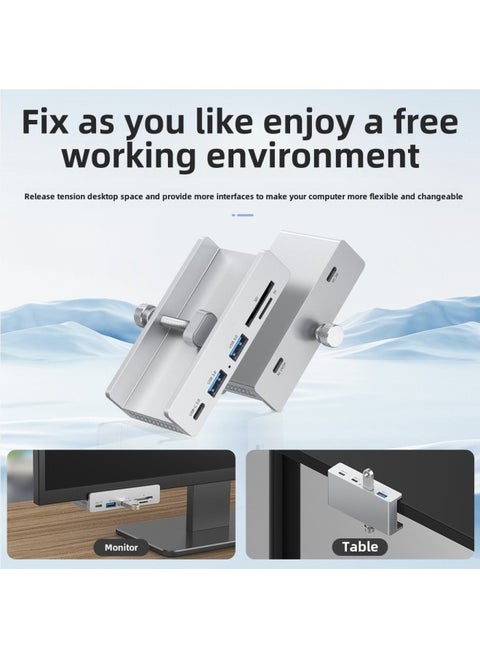 USB3.0 Desktop Multi-port Hub Fixed Clip Splitter TypeC Docking Station Card Reader With Power Supply-Number Of Interfaces:2a1cts (usb3.0)-black (2-in-1 Data Cable)
