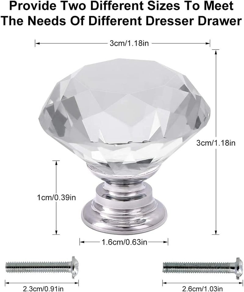 Akstore 6 قطع مقابض خزانة زجاجية كريستالية 30 مم على شكل ماسة لأدراج المطبخ وخزائن الملابس - Image 2