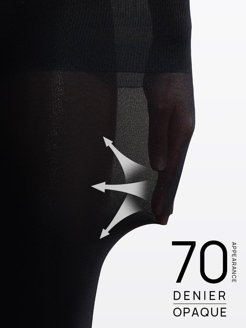 MANZI 2 Pairs Women's Opaque Control Top Tights Comfort Stretch 70 Denier Pantyhose Black Large - Image 5