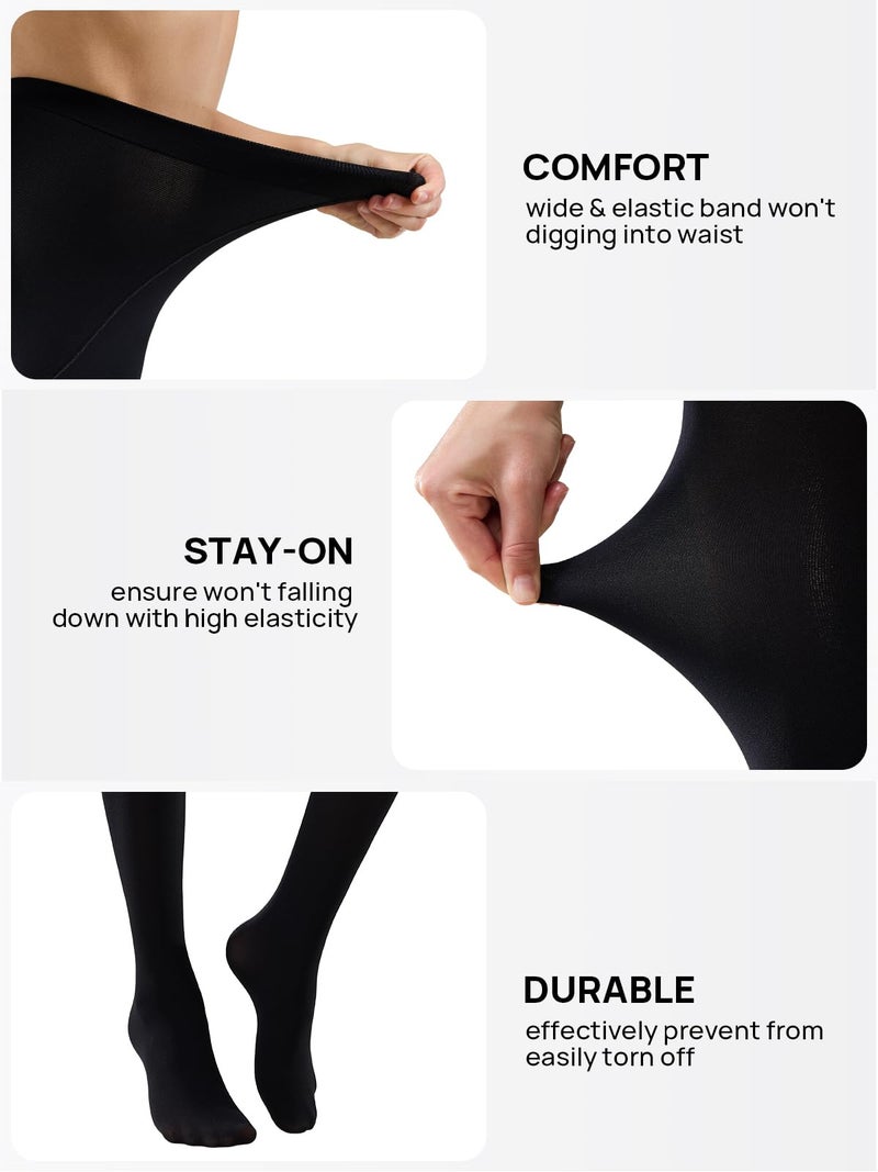 MANZI 2 Pairs Women's Opaque Control Top Tights Comfort Stretch 70 Denier Pantyhose Black Large - Image 4