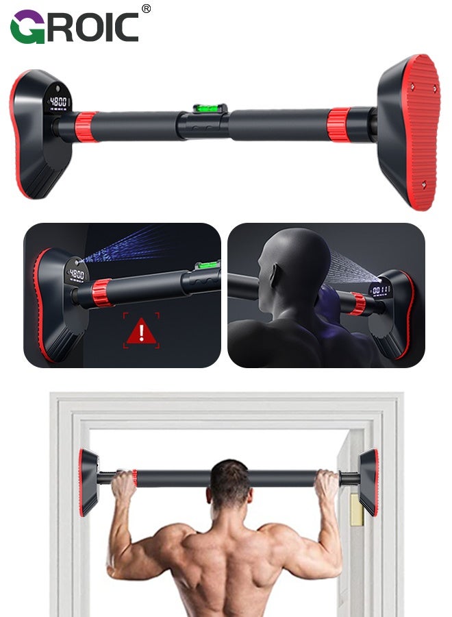 GROIC Pull Up Bar, No-Drill Adjustable Indoor Chin Up Bar, 65-100cm Installation Width, Auto Counting and Timer for Home Gym Strength Training, Pull-Up Bar for Upper Body Workout, Smart Pull Up Bar - Image 1