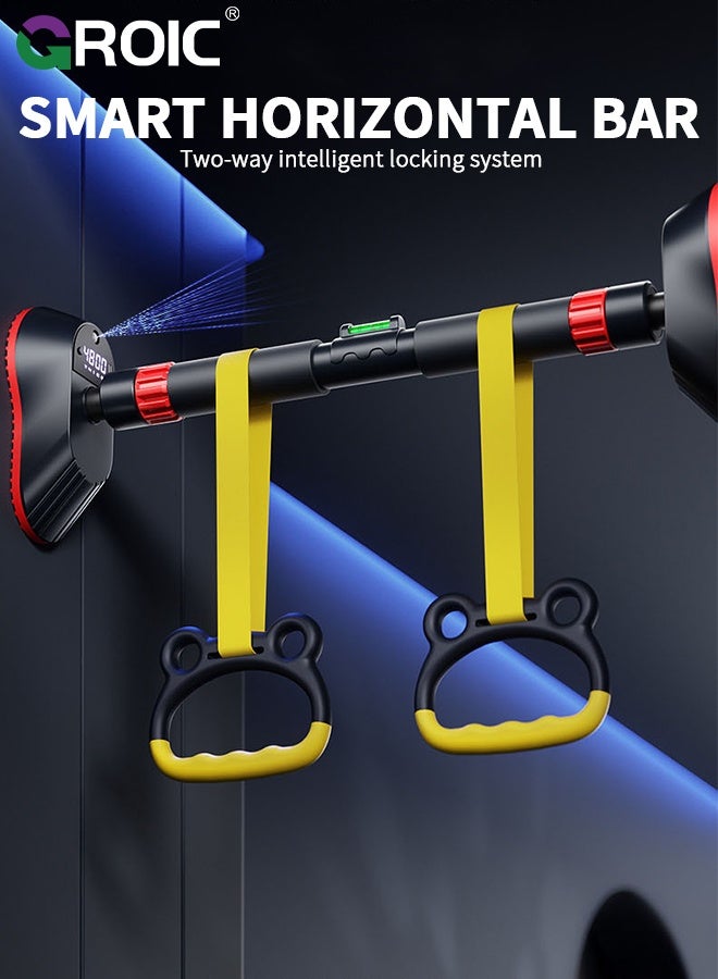 GROIC Pull Up Bar, No-Drill Adjustable Indoor Chin Up Bar, 65-100cm Installation Width, Auto Counting and Timer for Home Gym Strength Training, Pull-Up Bar for Upper Body Workout, Smart Pull Up Bar - Image 2