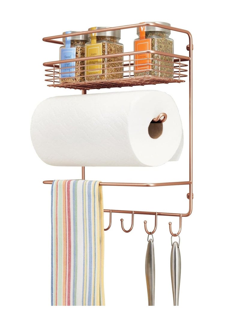 4basix Kitchen Organizer and Storage Rack with Shelves Hooks and Roll Holder Wall Mounted Utensil Rack Color Rose Gold - Image 1