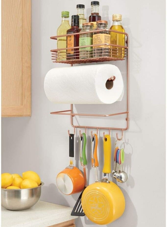 4basix Kitchen Organizer and Storage Rack with Shelves Hooks and Roll Holder Wall Mounted Utensil Rack Color Rose Gold - Image 2