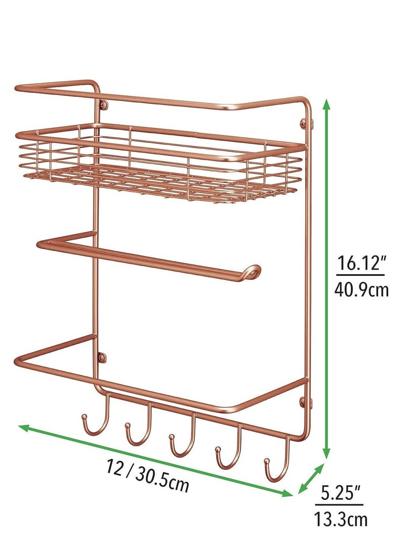 4basix Kitchen Organizer and Storage Rack with Shelves Hooks and Roll Holder Wall Mounted Utensil Rack Color Rose Gold - Image 4