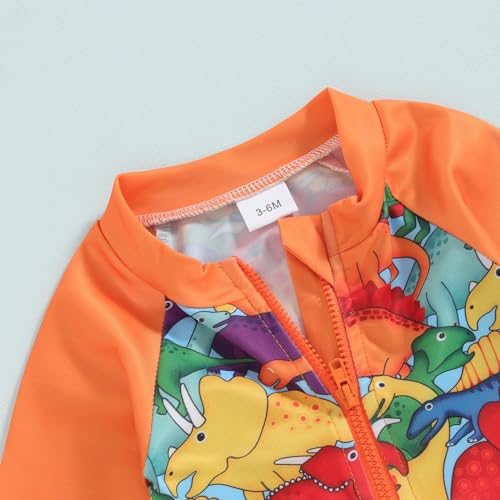 Socutebabe Toddler Infant Baby Boys Swimsuit Kids Rash Guard One Piece Newborn Zipper Bathing Suit Swimwear with Hat (Dinosaur Orange,3-6 Months) - Image 4