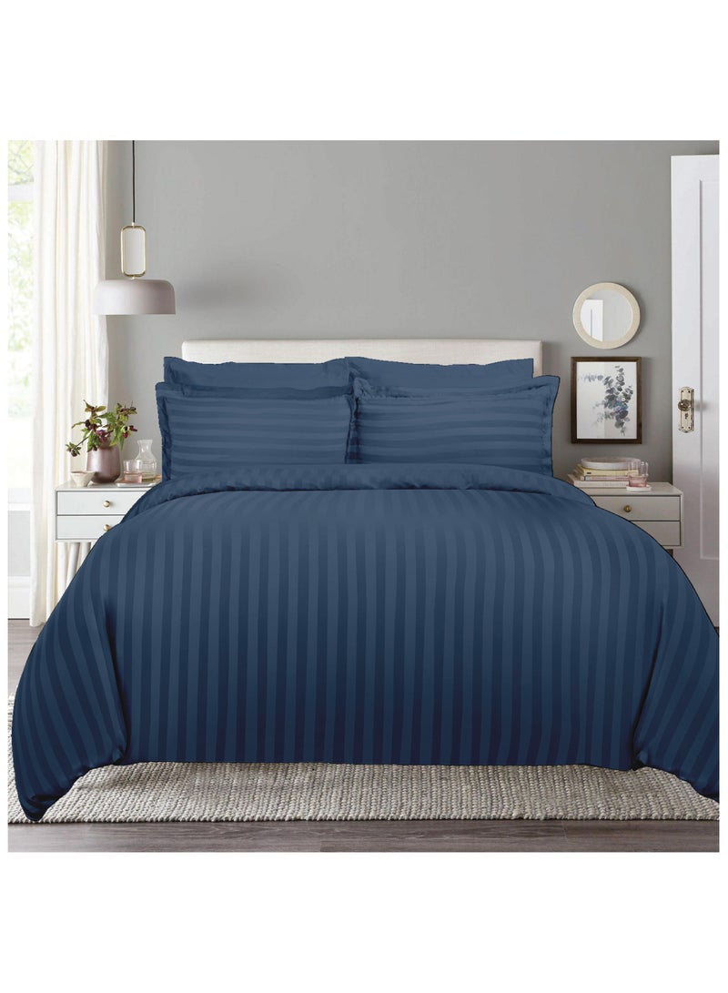 TW Premier Hotel Duvet Cover Single Size Stripe 4 Pcs Set - 1 Duvet Cover 220x160cm (Without Filling), 1 Fitted Sheet 120x200+30cm, 2 Oxford Pillow Cases 48x74+5cm, Super Soft Quilt Cover - Image 1