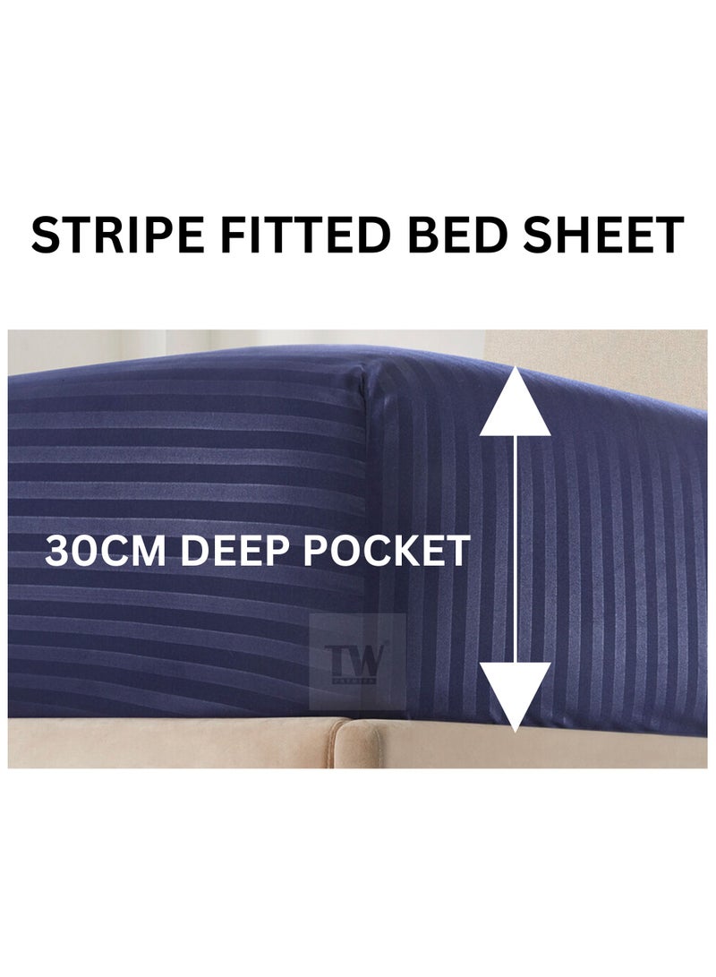 TW Premier Hotel Duvet Cover Single Size Stripe 4 Pcs Set - 1 Duvet Cover 220x160cm (Without Filling), 1 Fitted Sheet 120x200+30cm, 2 Oxford Pillow Cases 48x74+5cm, Super Soft Quilt Cover - Image 5