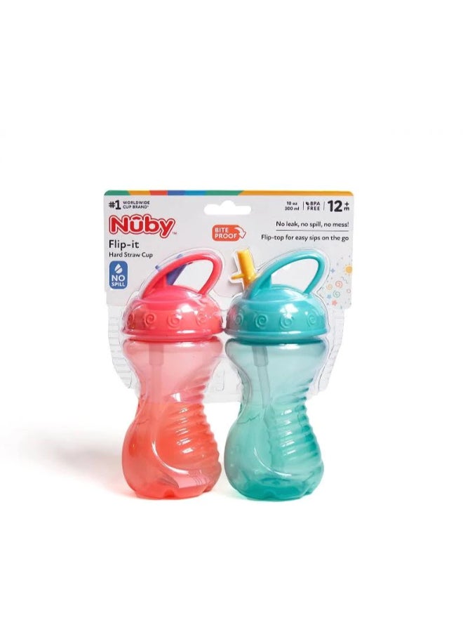 Nuby Hard Straw Flip It Cup, Toddler Straw Drinking Cup with Flip Top Lid, Leak Resistant Water Cup for Travel, Home and Daycare Use, Assorted - Image 4