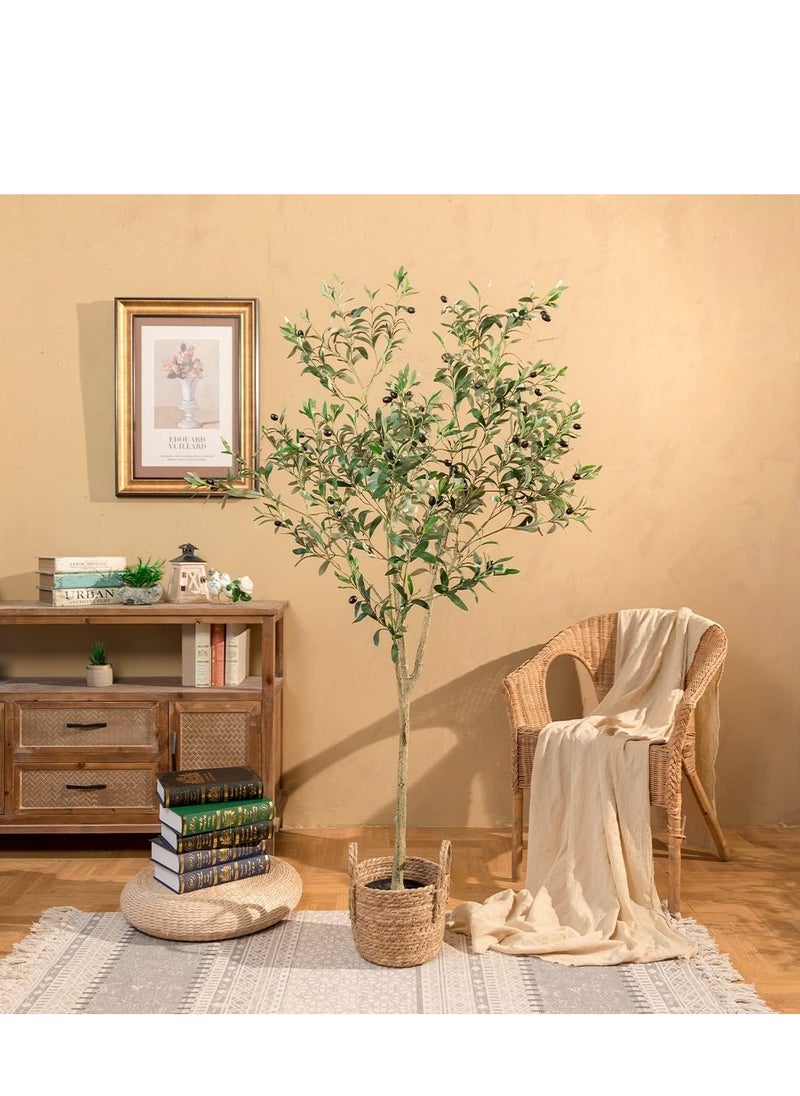 Generic Artificial Olive Tree, 6FT Tall Faux Silk Plant Artificial Tree in Potted Oliver Branch Leaves and Fruits for Modern Home Decor Indoor  - Image 3