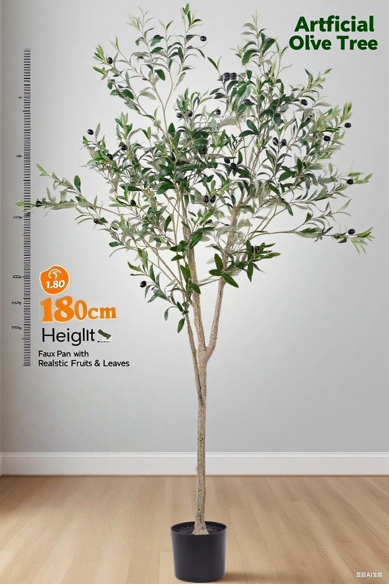 Artificial Olive Tree, 6FT Tall Faux Silk Plant Artificial Tree in Potted Oliver Branch Leaves and Fruits for Modern Home Decor Indoor - Image 1