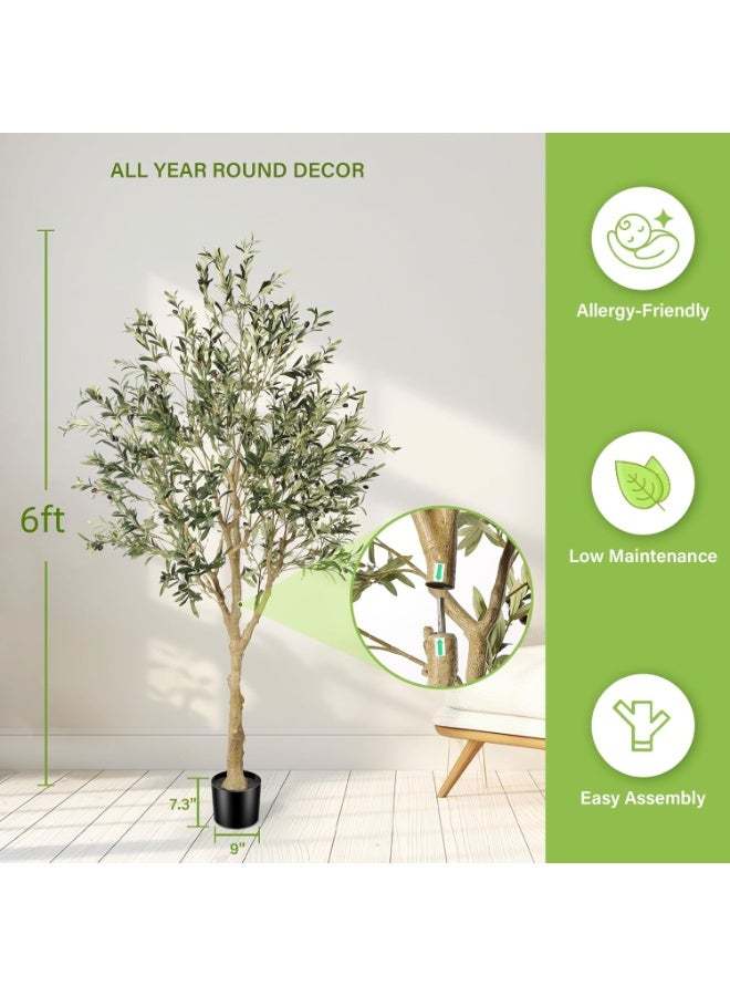 Artificial Olive Tree, 6FT Tall Faux Silk Plant Artificial Tree in Potted Oliver Branch Leaves and Fruits for Modern Home Decor Indoor - Image 2
