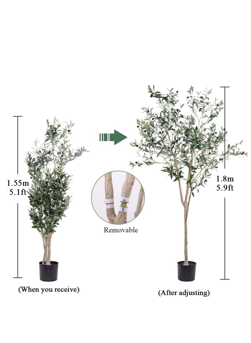 Artificial Olive Tree, 6FT Tall Faux Silk Plant Artificial Tree in Potted Oliver Branch Leaves and Fruits for Modern Home Decor Indoor - Image 4