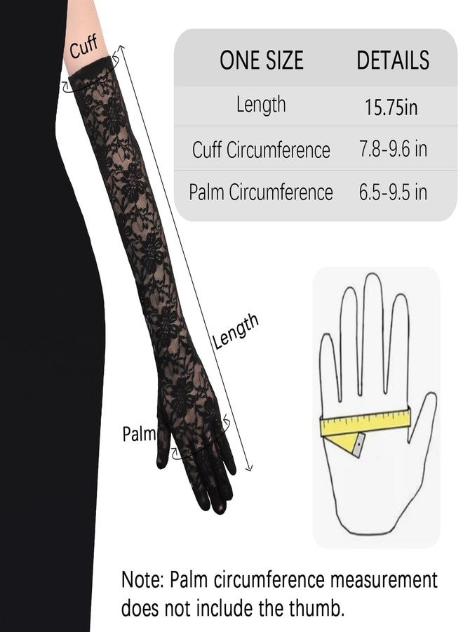 FFZDENA 2pairs Lace Gloves For Women, Wedding Long Fingerless Lace Glove, White And Black Elbow Tea Glove, Bridal Opera Evening Costume Formal, Floral Gloves For Women(40cm) - Image 2