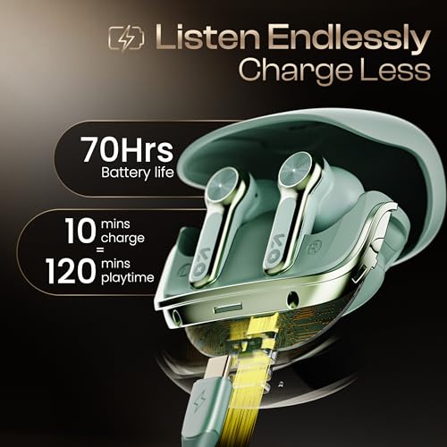 GOBOULT Raven in Ear TWS Earbuds with 70H Playtime, App Support, Quad Mic ENC, Dual Device Pairing, 10mm Bass Driver, 50ms Ultra Low Latency, Bluetooth 5.4 Wireless Earbuds (Ice Mint) - Image 3
