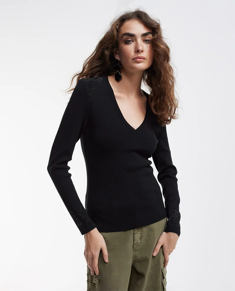 Lola Casademunt Knit sweater embellished with rhinestones