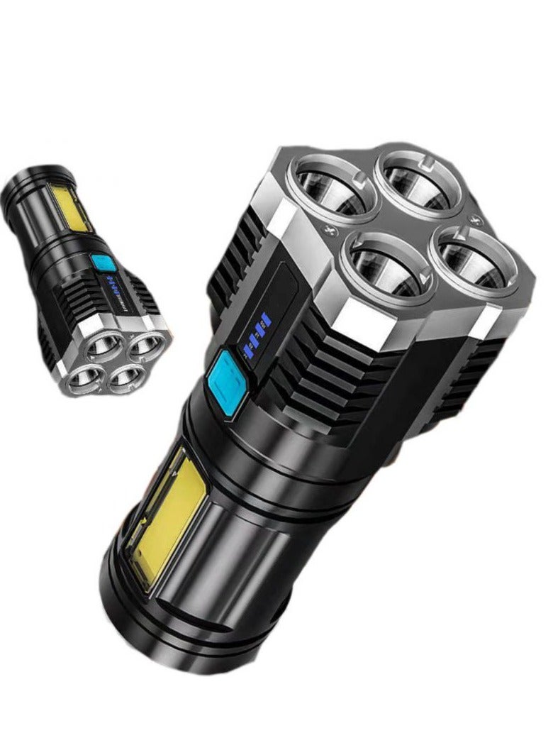 Super Bright High Power Flashlight 4 Heads LED Strong Light USB Long-range Light - Image 1