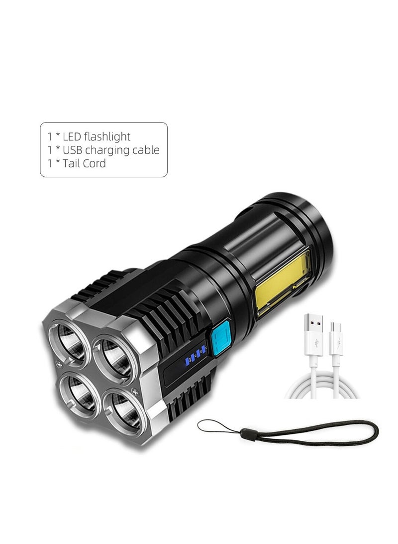 Super Bright High Power Flashlight 4 Heads LED Strong Light USB Long-range Light - Image 5