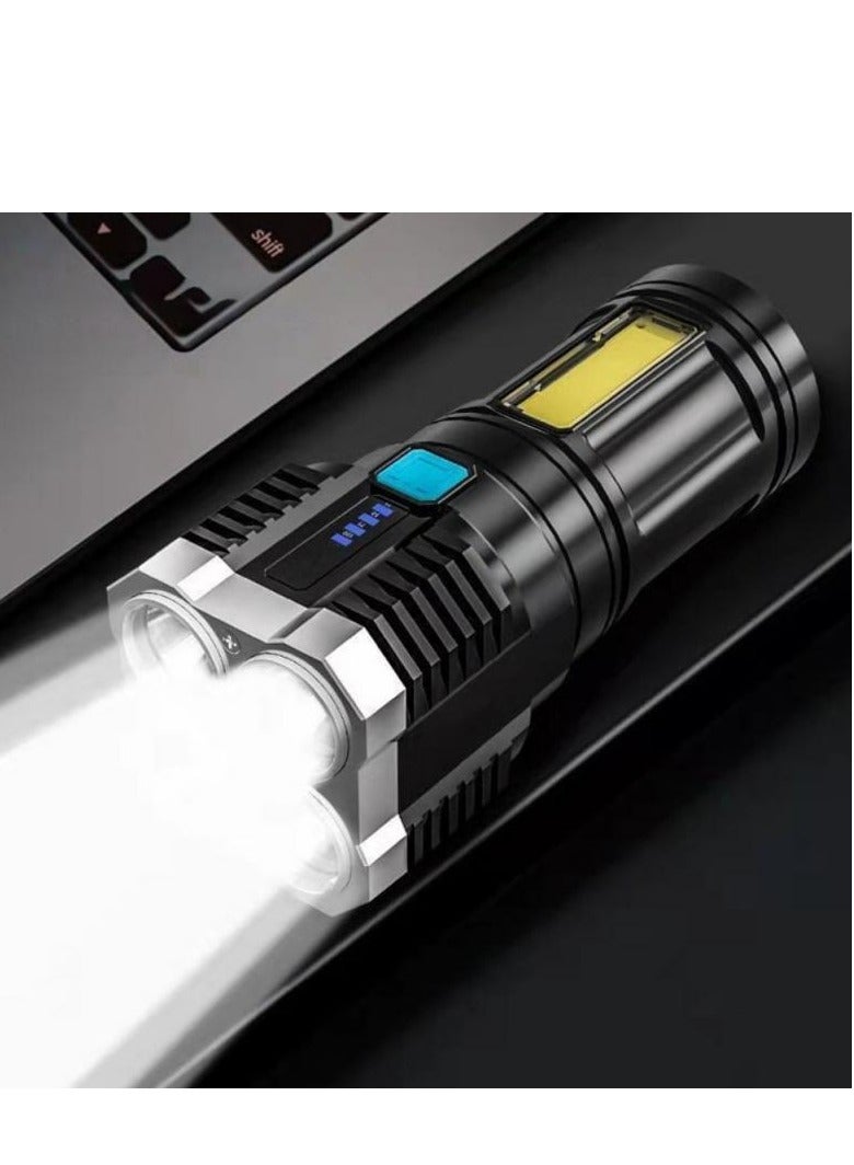 Super Bright High Power Flashlight 4 Heads LED Strong Light USB Long-range Light - Image 2
