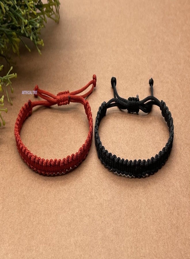 ARTIFICIAL TREE HANDMADE NAZAR DHAGA BRACELET ADJUSTABLE FRIENDSHIP BAND FOR WOMEN MEN- 2 RED 2 BLACK 4 Piece (AT GIRLS BRCT 052) - Image 3