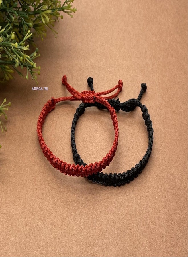 ARTIFICIAL TREE HANDMADE NAZAR DHAGA BRACELET ADJUSTABLE FRIENDSHIP BAND FOR WOMEN MEN- 2 RED 2 BLACK 4 Piece (AT GIRLS BRCT 052) - Image 4