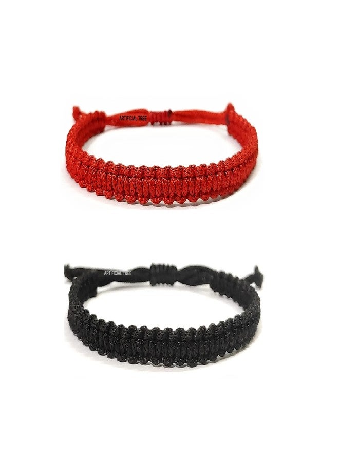 ARTIFICIAL TREE HANDMADE NAZAR DHAGA BRACELET ADJUSTABLE FRIENDSHIP BAND FOR WOMEN MEN- 2 RED 2 BLACK 4 Piece (AT GIRLS BRCT 052) - Image 2