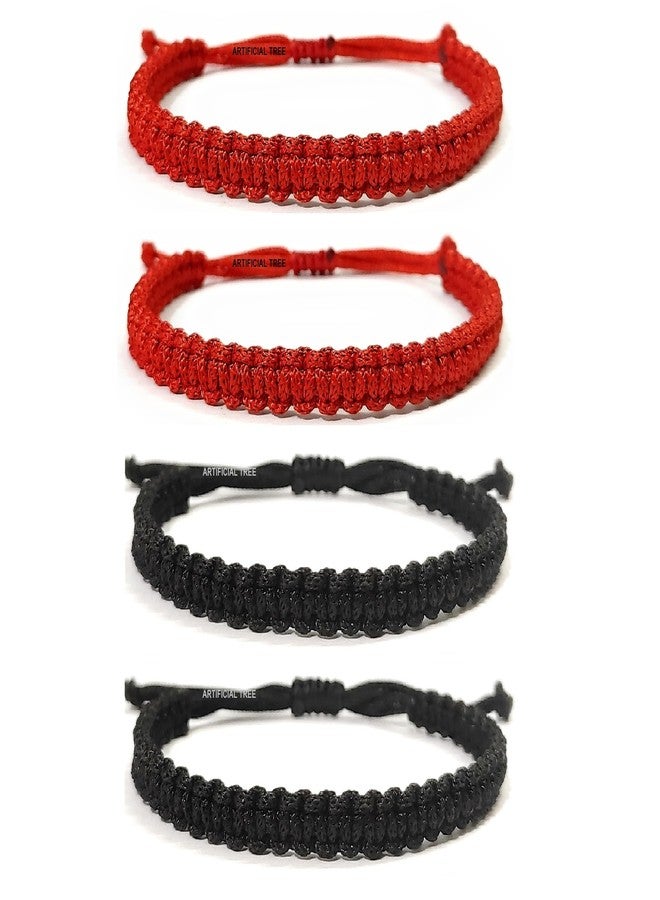 ARTIFICIAL TREE HANDMADE NAZAR DHAGA BRACELET ADJUSTABLE FRIENDSHIP BAND FOR WOMEN MEN- 2 RED 2 BLACK 4 Piece (AT GIRLS BRCT 052) - Image 1
