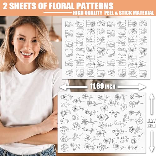 Patemby Embroidery Pattern Water Soluble Embroidery Stabilizers, Stick and Stitch Embroidery Paper Wash Away with Pre-Printed Pattern Designs Stencils Transfers for Hand Sewing Lover Beginner - Image 2