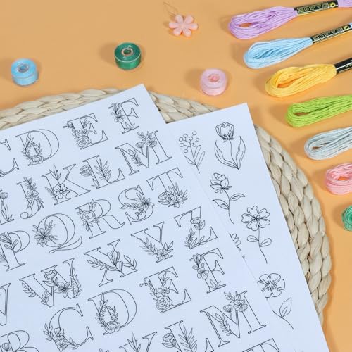 Patemby Embroidery Pattern Water Soluble Embroidery Stabilizers, Stick and Stitch Embroidery Paper Wash Away with Pre-Printed Pattern Designs Stencils Transfers for Hand Sewing Lover Beginner - Image 4