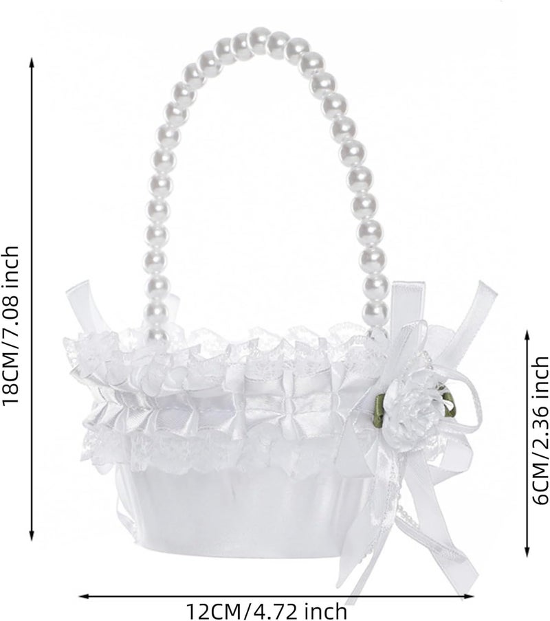 Yuudar Wedding Flower Girl Basket with Pearl Handle,Satin Flower Storage Basket for Wedding Home Garden Decor (5835 Small, 1) - Image 2