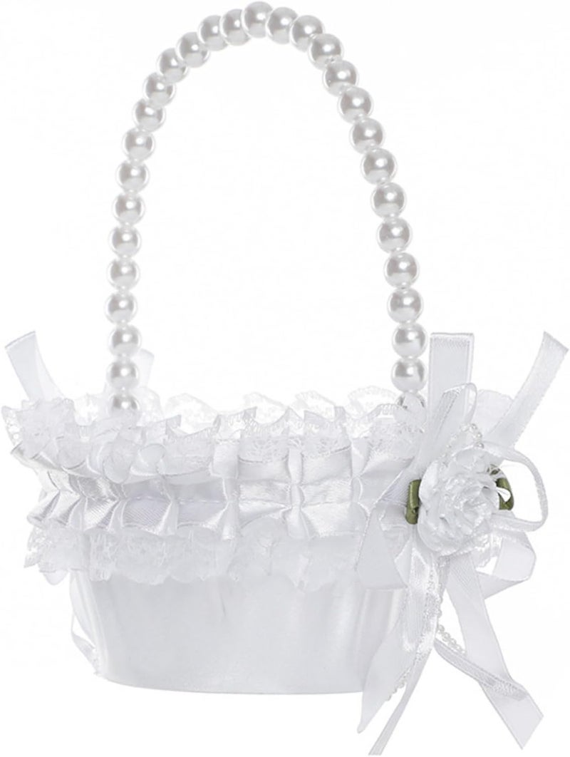 Yuudar Wedding Flower Girl Basket with Pearl Handle,Satin Flower Storage Basket for Wedding Home Garden Decor (5835 Small, 1) - Image 1