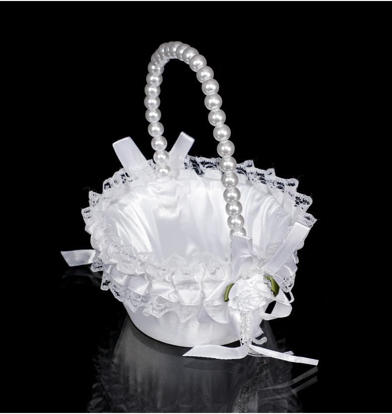 Yuudar Wedding Flower Girl Basket with Pearl Handle,Satin Flower Storage Basket for Wedding Home Garden Decor (5835 Small, 1) - Image 4