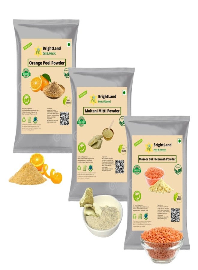 Brightland 100% Pure and Natural Multani mitti,Masoor dal powder,Orange powder pack of 3 (100gm each) - Image 1