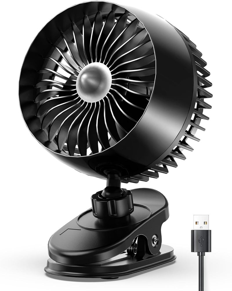Koonie USB Clip on Fan, Strong Wind Ultra Quiet Small Desk Fan with Strong Clamp, more than 360° Adjustable and 3 Speeds, USB-C Corded Powered Mini Personal Fan for Office Desktop Bedroom - Image 1