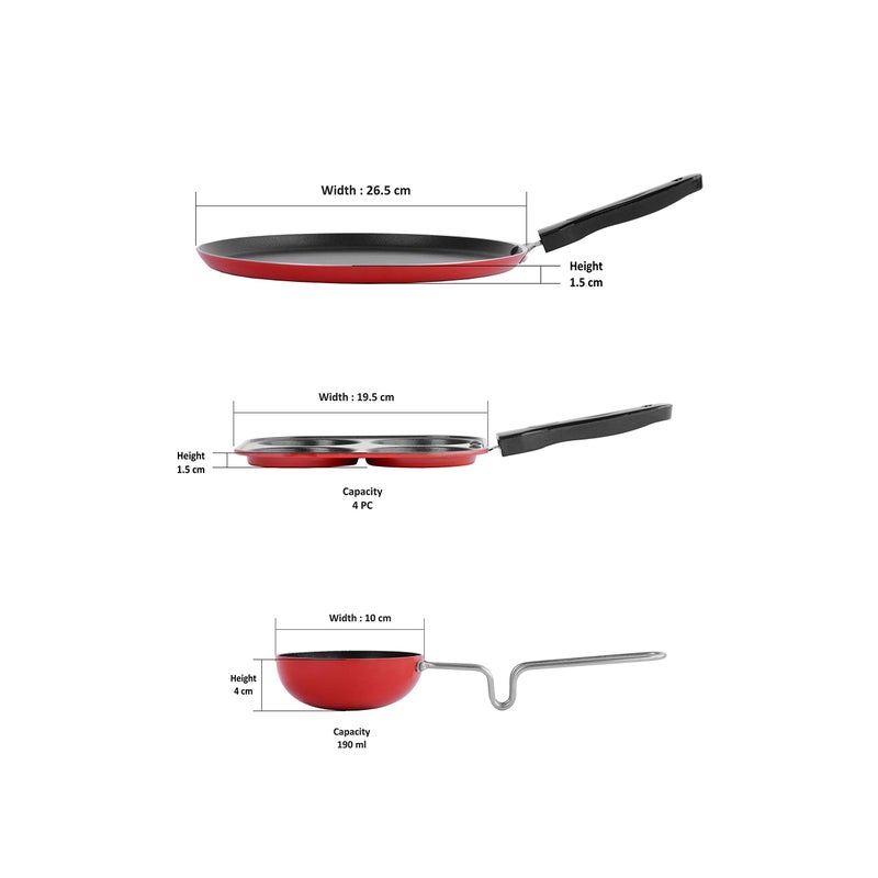 Sumeet 2.6mm Thick Non-Stick Alroy Combo set (Dosa Tawa - 26.5cm Dia + Mini Multi Snack Maker - 19.5cm Dia + Tadka Pan - 10cm Dia) - Image 4