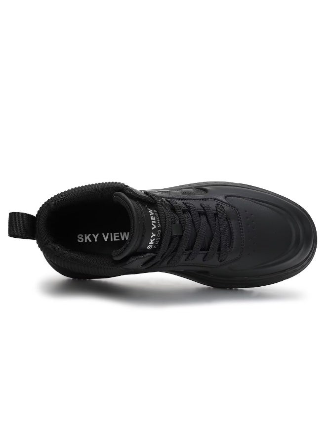 Sky View SKY VIEW Men's Fashion Shoes Ultrafine Fiber Vamp Casual Ankle Boots For Men Non Slip Lace Up Chunky Sneakers Cushioned And Lightweight Mid Top Walking Shoes Black-07  - Image 5