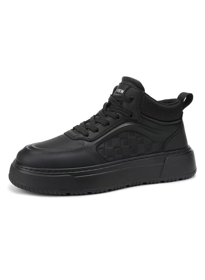 Sky View SKY VIEW Men's Fashion Shoes Ultrafine Fiber Vamp Casual Ankle Boots For Men Non Slip Lace Up Chunky Sneakers Cushioned And Lightweight Mid Top Walking Shoes Black-07  - Image 1