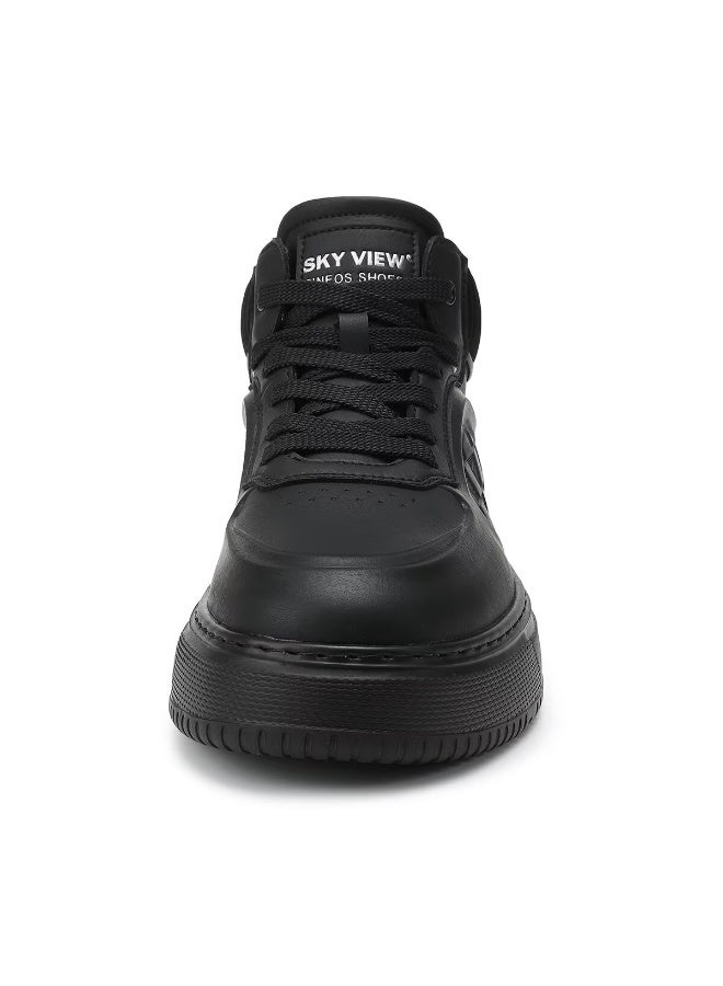 Sky View SKY VIEW Men's Fashion Shoes Ultrafine Fiber Vamp Casual Ankle Boots For Men Non Slip Lace Up Chunky Sneakers Cushioned And Lightweight Mid Top Walking Shoes Black-07  - Image 3