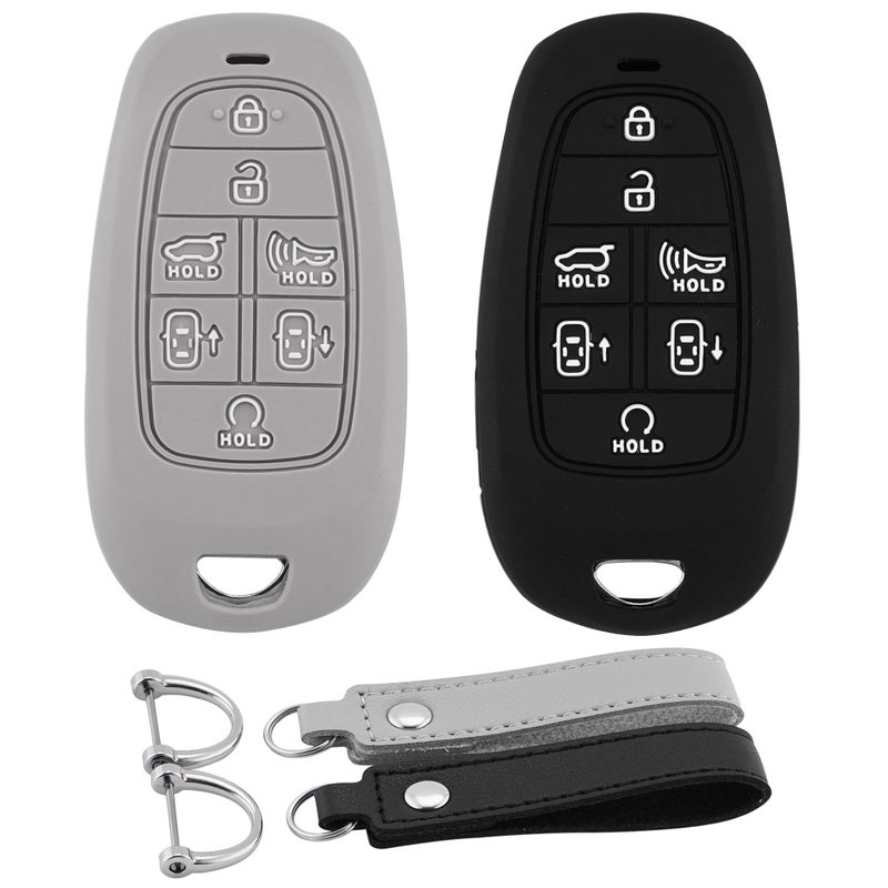 Koaudb Silicone Rubber Key Fob Cover Compatible with 2022 Hyundai Tucson Accessories 2021 2020 2019 Sonata Nexo 7 Buttons Smart Car Key Fob Case Protector with Keychain 2 Pack Hyd7BG