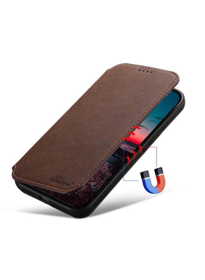 Suteni Case For iPhone 13 Pro Max J06 Retro Matte Litchi Texture Leather Magnetic Magsafe Phone Case - Image 2