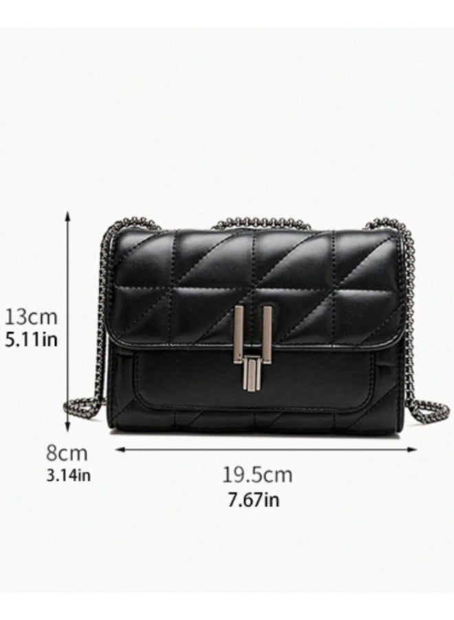 شنطة كتف نسائية أنيقة بسلسلة، لون أسود، تصميم مبطن فاخر، إغلاق بسحاب، مثالية للاستخدام اليومي والمناسبات - Image 5