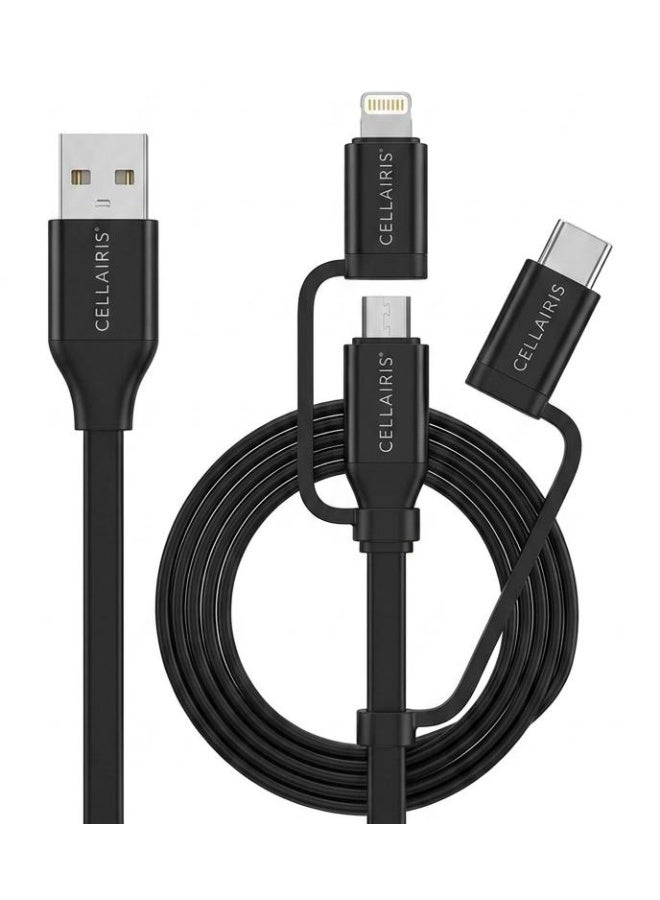 Cellairis 3-in-1 Premium Flat Cable - Universal Lightning, Type-C, and Micro USB Charging Cord (1M, 18W Fast Charging) - Image 1