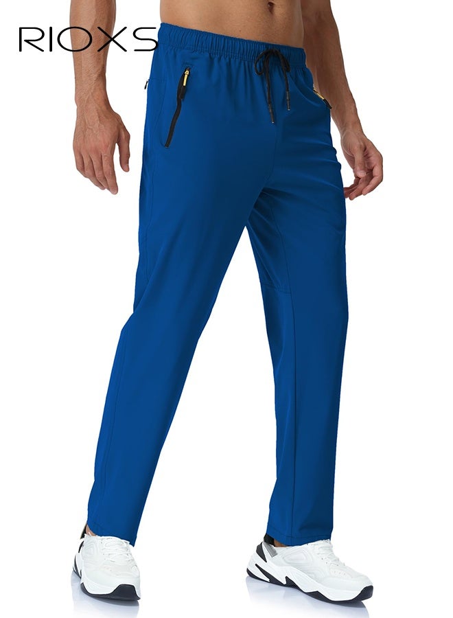 RIOXS ​​Men's Blue Quick-Dry Jogger Pants, Mid-Rise Athletic Trousers with Zipper Pockets and Drawstring Waist, Breathable Running Pants for Gym, Hiking and Outdoor Sports​, Drawstring Waist Joggers, Stretchable Workout Trousers - Image 2