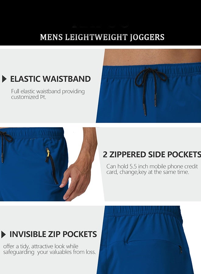 RIOXS ​​Men's Blue Quick-Dry Jogger Pants, Mid-Rise Athletic Trousers with Zipper Pockets and Drawstring Waist, Breathable Running Pants for Gym, Hiking and Outdoor Sports​, Drawstring Waist Joggers, Stretchable Workout Trousers - Image 4