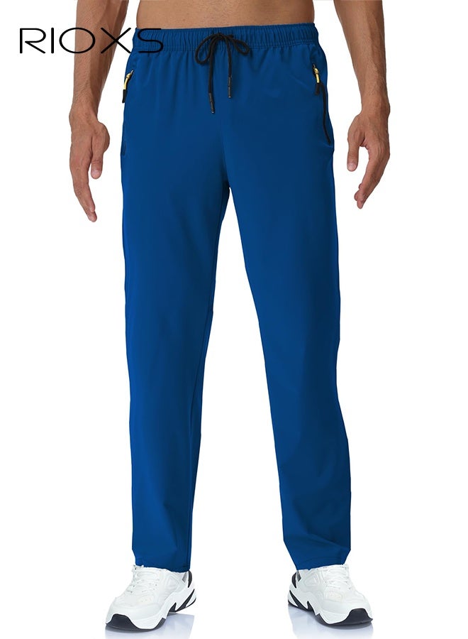 RIOXS ​​Men's Blue Quick-Dry Jogger Pants, Mid-Rise Athletic Trousers with Zipper Pockets and Drawstring Waist, Breathable Running Pants for Gym, Hiking and Outdoor Sports​, Drawstring Waist Joggers, Stretchable Workout Trousers - Image 3