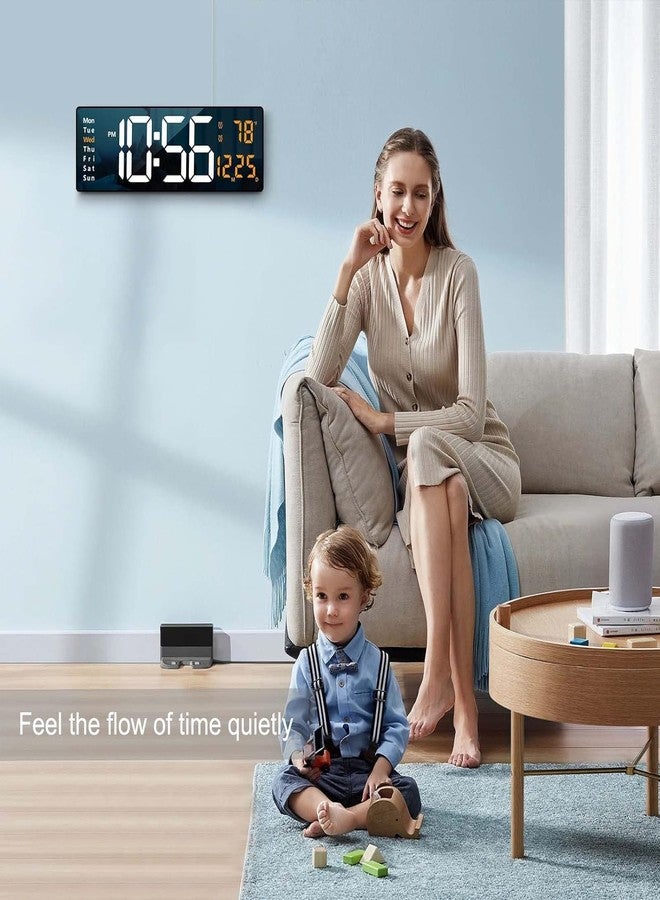 BLEQYS ساعة حائط رقمية كبيرة من BLEQYS® مع جهاز تحكم عن بعد، منبه مزدوج مع شاشة LED كبيرة، توقيت صيفي تلقائي، عرض درجة الحرارة، ديكور مناسب لغرفة المعيشة، غرفة النوم، المكتب، تُثبت على الحائط، هدية لكبار السن (AK-107,-OR) - Image 4