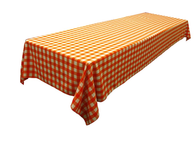 LA Linen Polyester Gingham Checkered 60 by 84-Inch Rectangular Tablecloth, White and Orange - Image 2