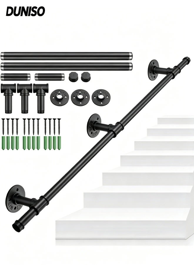 DUNISO Industrial Stair Handrail, Wall Mounted Metal Hand Rails Stairs,Heavy Duty Vintage Pipe Grab Bar,Dturdy and Durable,Strong Load-Bearing Capacity,for Elderly,Pregnant Women,Children - Image 1