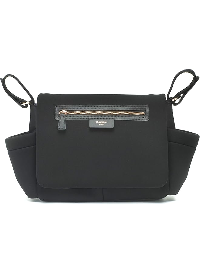 storksak Black Travel Stroller Organizer And Hanging Diaper Bag Universal Fit Large Storage Capacity Baby Caddy With Elastic Cup Holder And Integrated Accessories - Image 1